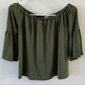 LA Hearts Olive Green Flowing Off Shoulder Top
